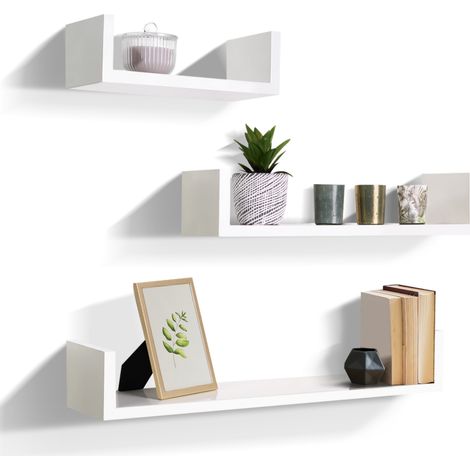 Idmarket – Lot de 3 étagères murales blanches laquées – Longueur 60/45/30 cm – Charge maximale 10 kg – Fixation invisible incluse