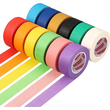 Ruban De Masquage - 12 Rouleaux - Papier Crépon - Décoratif Et Déchirable - Pour Scrapbooking Et DIY - 23mm x 13m (1/5)