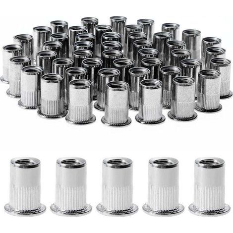 100 Pièces Rivet Ecrou M8, Écrous à Rivets en Acier Inox, Assortiment M8 Ecrou Insert Filetés Tête Plate pour Métal Plastique (14 mm x 18 mm) (1/4)