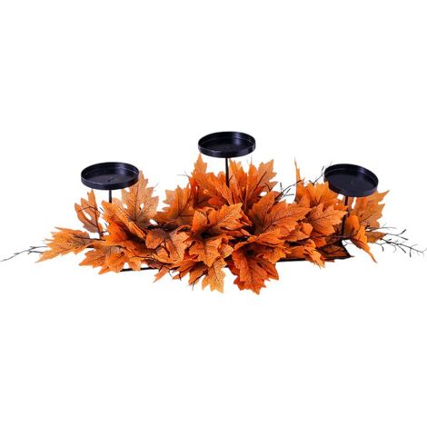Centro de mesa portavelas de hierro de tres posiciones con hojas de arce otoñales, 55 cm (1/5)