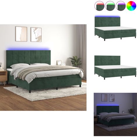 Boxspringbett mit Matratze & LED Dunkelgrün 200x200 cm Samt - Boxspringbett - Doppelbett - Samtbett - Luxusbett - Bettrahmen (1/5)