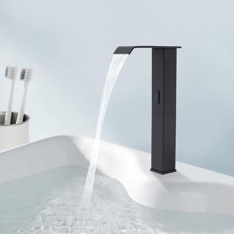 Infrarot Sensor Wasserhahn Bad,Automatisch Badarmatur,Berührungsloser Waschtischarmatur, Induktion Waschtischmischer,Armatur Waschbecken mit Sensor,Auslauf Höhe 270 mm Schwarz
