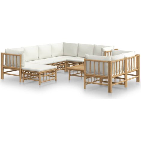 Maison Exclusive - Set Salotto da Giardino 10pz con Cuscini Bianco Crema in Bambù