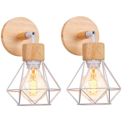 royaluxe- (2X)Lampe Murale Rétro Blanc Applique Murale En Bois Vintage, Applique Murale Moderne Et Minimaliste, Pour Chambre À Coucher, Bar, Bureau, E27 (1/5)