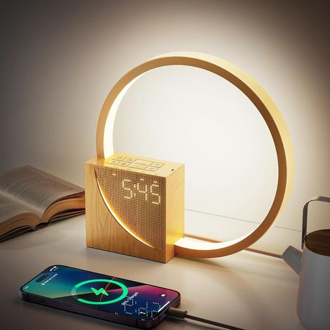 LED-Nachttischlampe mit Wecker, USB-Ladeanschlüssen, dimmbare Tischlampe mit 3 Beleuchtungsintensitätsmodi, 10 natürliche Geräusche für Erwachsene und Kinder, für Schlafzimmer, Büro [Energieklasse F] (1/5)