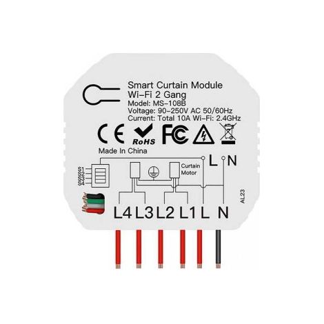 Modulo Tapparelle WIFI 2.4G + BLE, 2 Canali, Bluetooth BLE Mesh, TUYA, Smart Life, 2A, AC 90-250V, 50/60HZ, 500W, 52X47X18mm, IP20
