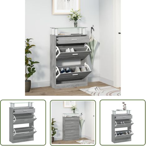 The Living Store Schuhschrank Grau Sonoma 63x24x104 cm Holzwerkstoff - Schuhschrank - Schrank - Garderobe - Aufbewahrung - Organisation (1/5)