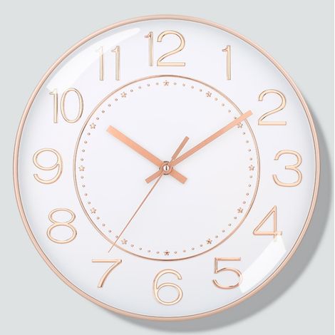 Horloge murale silencieuse de 8 pouces lettrage doré, horloge murale de salon à la mode, horloge à quartz silencieuse simple pour la maison