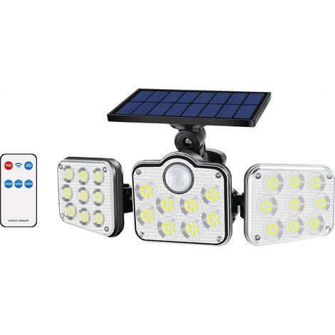 Lot de 1 projecteurs solaires extérieurs 138 LED 2200 lm avec télécommande, étanche IP65, 3 têtes réglables, grand angle 270°, lumière de sécurité sans fil pour garage, terrasse, porche, jardin (1/5)
