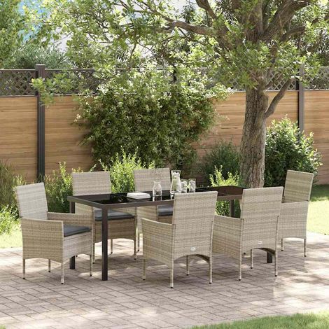 Garten Essgruppe mit Kissen 7 pcs Hellgrau Poly-Rattan (1/5)