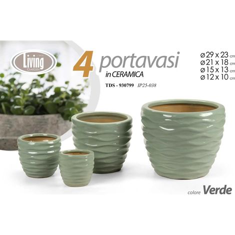 Set de 4 cachepots en céramique verte Ø29/21/15/12 cm