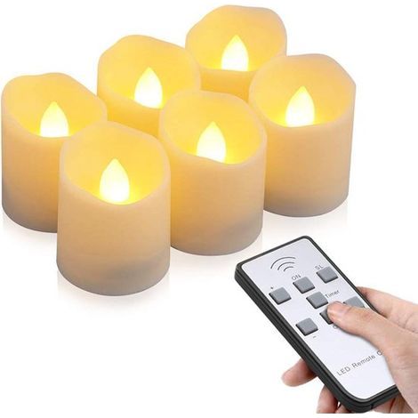 Longziming - Lot de 6 bougies chauffe-plat LED rechargeables avec télécommande et minuterie – Lumière blanche chaude vacillante, sûres et réutilisables pour la décoration intérieure (1/5)