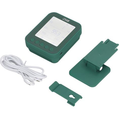 Moniteur de qualité de l'air 6 en 1 : mesure en temps réel du CO₂, de la pression atmosphérique, de l'altitude, de la température et de l'humidité. Connexion USB verte. (1/5)