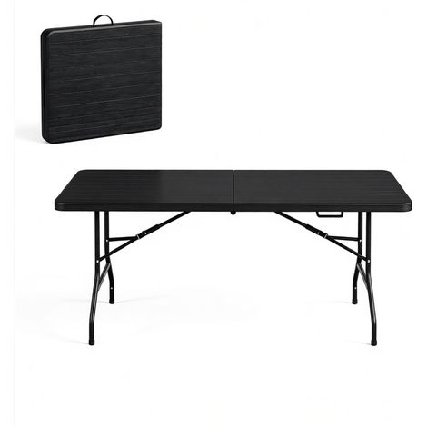 Tavolo pieghevole da esterno 180 x 74 x 70 cm in HDPE e metallo nero (1/5)