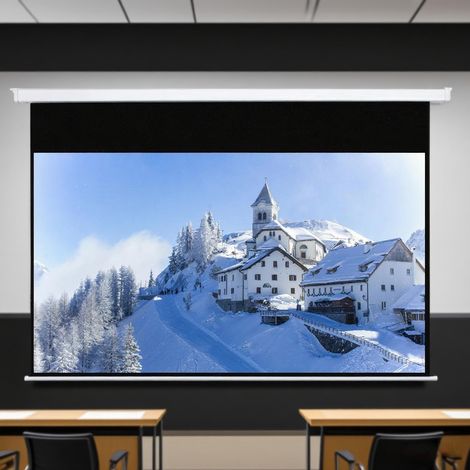 Fabulcozy Écran de projection motorisé 288L x 174H cm, 16:9 4K HD, Montage mural/plafond, Télécommande incluse, Matériau anti-plis et occultant, blanc