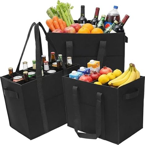 Sac de Courses en Feutre, Feutre Sac Shopper Contenant Deux Compartiments à Bouteilles, Grand Panier Pliable, Grand Fourre-Tout pour Courses, Sorties (1/5)