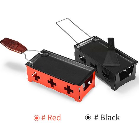 Ensemble de gril à Raclette antiadhésif, poêle à fromage avec spatule, manche en bois pliable, Gadgets de cuisine en acier au carbone fondu (1/5)