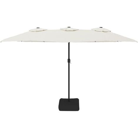 Parasol double tête blanc sable 449 x 265 cm avec LED – Grand ombrage de jardin avec protection UV pour terrasse et extérieur (1/5)