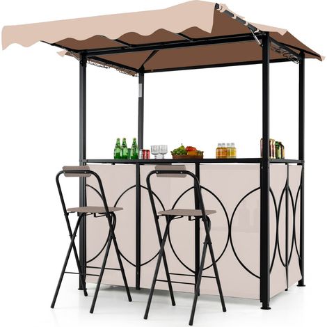 Lote de 1 cenador para barbacoa con mesa de bar 193 x 117 x 240 cm espacio resguardado confort exterior estilo cafetería de poliéster café 200012133