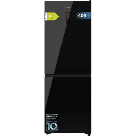 Cecotec Frigorífico Combi 409L Total No Frost Bolero CoolMarket Combi 409 Black Glass C. Altura 185cm, MAX INSIDE con VIP Tech