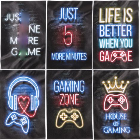 6PCS Neon Gaming Posters 20x30cm Colorful Game Room Canvas Wall Art Decor for Boys Room (1/5)