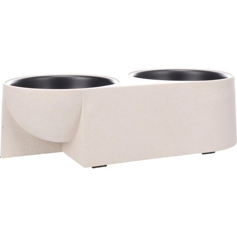 gamelle pour Chien - Double gamelle Duo Dinner Beige et Noir - en Bambou et PP - Support antidérapant - Lavable au Lave-Vaisselle - 2x750ml