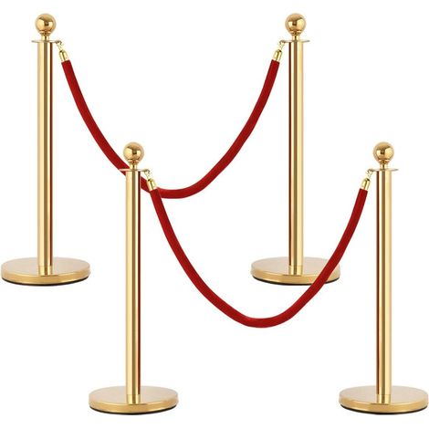 4 PCS Gold Stanchion Post Queue Rope Barrier Posts Stand Retractable Non-slip (1/5)