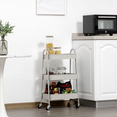 Carrello ausiliario con ruote, carrello portaoggetti a 3 ripiani per bagno, soggiorno, cucina, ufficio, 45x31x79,4 cm, grigio (1/5)