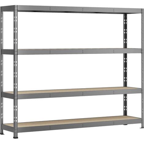 Etagère rack charge lourde 4 plateaux 220 x 40 cm – Capacité 1200 kg – Structure acier époxy gris foncé – Montage rapide sans vis – Altona