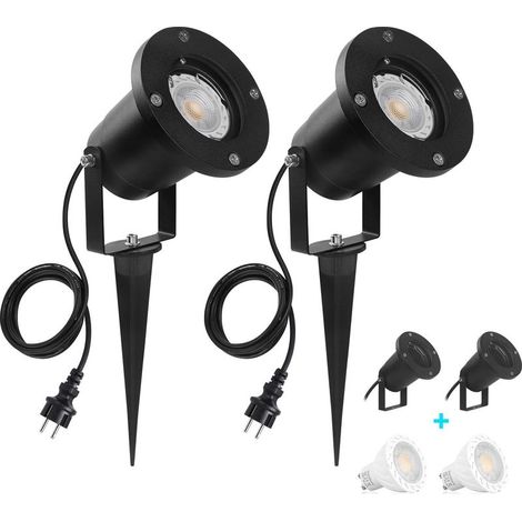 2 Pack Lampe de Jardin à LED GU10 Projecteur de Jardin, Éclairage de Jardin avec Piquet, Spots LED Extérieur, Lumière de Pelouse, 7W, 800LM, Étanche IP65, Blanc Chaud 3000K (1/5)