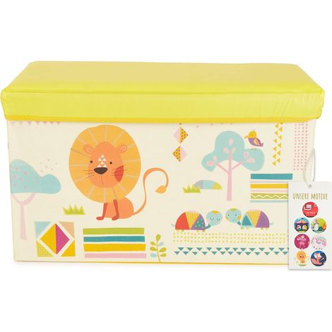 Boîte de Rangement de thème Zoo pour Enfants avec Siège Rembourré Coffret à Jouets Unisexe avec Couvercle Coffre Pliable Jaune (1/5)