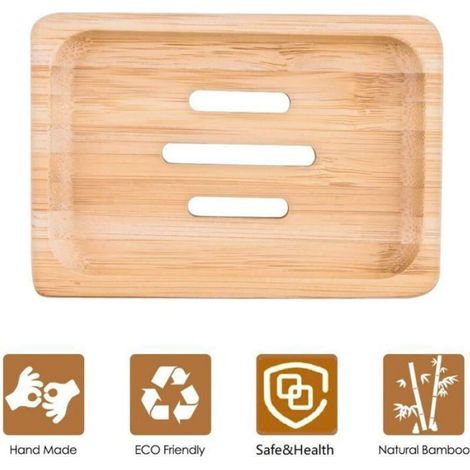 Lot de 2 porte-savon en bois de bambou naturel porte-savon pour cuisine salle de bain savon éponge (1/4)