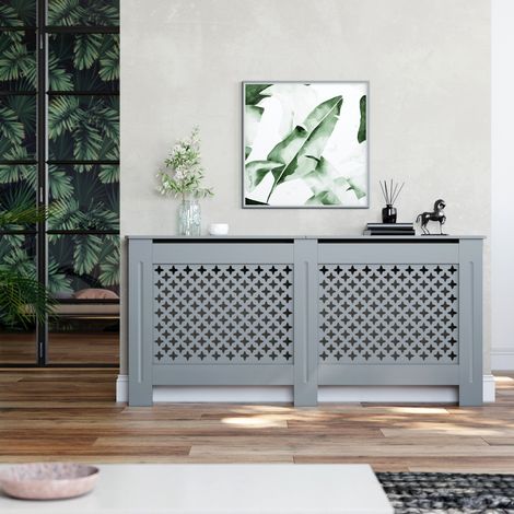 ELEGANT Grey Radiator Covers Cross Slatted Paint Cabinet EXTRA LARGE for Office, Hallway, Living Room, Bedroom