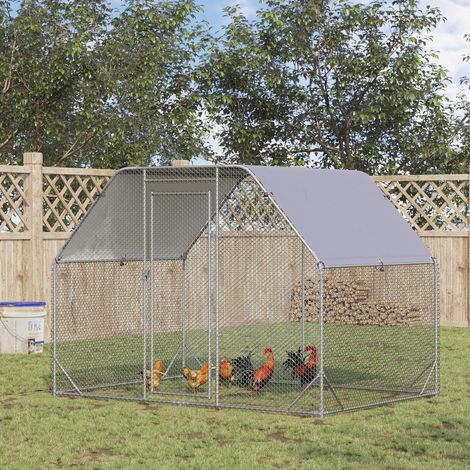 Enclos poules à avec bâche de couverture - poulailler avec serrure en acier - 280x190x195 cm