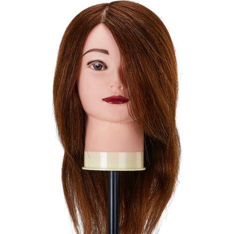 Cabeza de entrenamiento de peluquería Gabbiano WZ1, cabello natural, color 4H, longitud 16". (1/5)