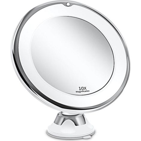 Specchio ingranditore 10x con illuminazione a LED - Ventosa potente per il fissaggio a superfici lisce - Portatile e leggero - Ideale per un trucco preciso (1/5)
