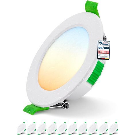 Pack of 10 Recessed LED Spotlights, IP44, 3 Color Temperatures, 5W 400LM, 68-80mm Hole, Bathroom (1/5)