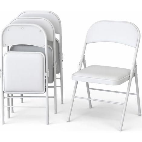 Set 4 Sedie Bianche in Metallo e Seduta in Ecopelle Imbottita Sedia Ergonomica