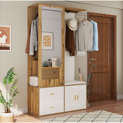Set mobili ingresso con specchio, scarpiera, panca e asta appendiabiti 100x38x180 cm HAVRYA