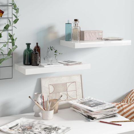 vidaXL Floating Wall Shelves 2 pcs High Gloss White 50x23,5x3,8 cm MDF (1/5)