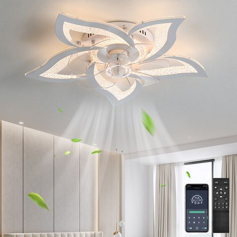 Ventilateurs de plafond de 69 cm avec lumières, ventilateur de plafond semi-encastré à intensité variable avec application et télécommande (1/5)