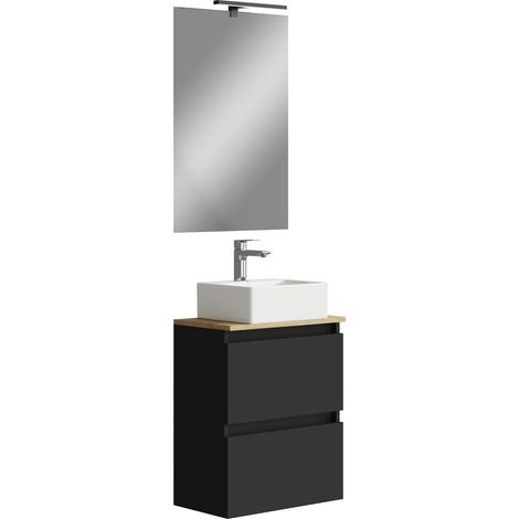 Ensemble de Meuble de Salle de Bain. Suspendu au Mur avec lavabo et Miroir Melamine 16. Meuble monté. (1/5)