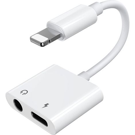 Adaptador divisor de auriculares Lightning de 3,5 mm para iPhone (blanco) (1/5)