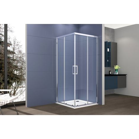 Box doccia angolare 100x100 cm con ante scorrevoli in cristallo temperato 6mm H 195 cm AMBRA Cromato (1/5)