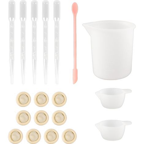 Silikon-Werkzeugset für Epoxidharz: Messbecher, Spatel, Handschuhe und Pipetten – 19-teilig, rosa, zum Basteln (1/5)