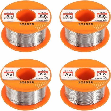 Fil de Soudure, 4 Pièces Fil Etain a Souder Colophane Fil de Soudure, Soudure avec Noyau de Colophane Fil de Soudure avec Flux Bobine D'étain à Souder pour Soudure Électrique (0,6/0,8/1 mm)- (1/5)