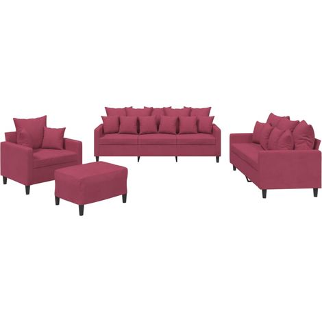 Maison Exclusive - Set di Divani 4 pz con Cuscini Rosso Vino in Velluto