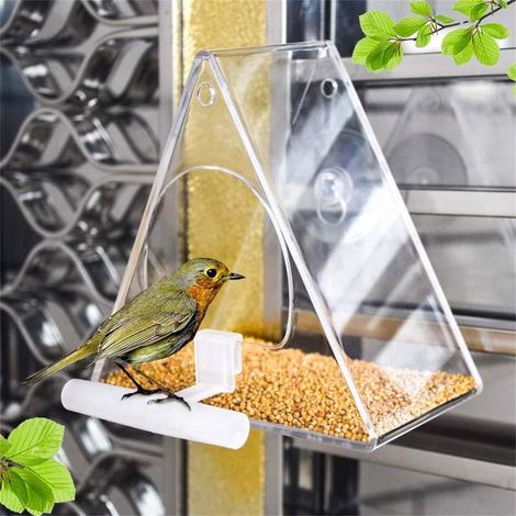 Mangeoire à oiseaux Irovami en acrylique transparent, à suspendre dans la cour, avec ventouse (1/5)