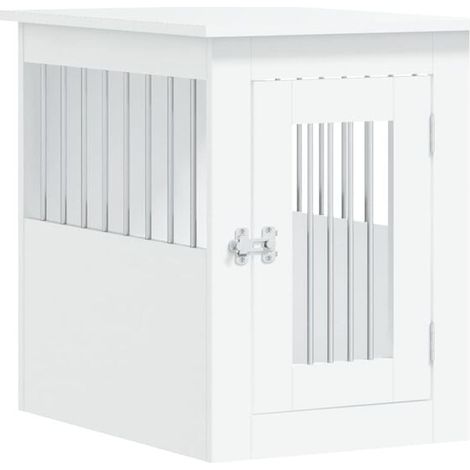 Meuble pour cage de chien blanc, dimensions : 45 x 62 x 59 cm, en bois d'ingénierie. (1/5)