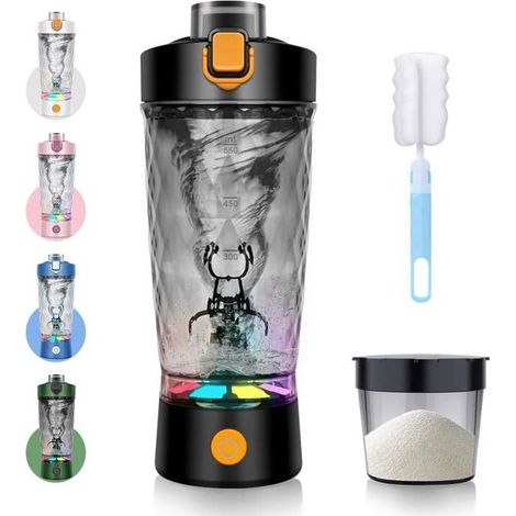 Shaker-Fitness-Shake cup-Shaker cup électrique-Shaker protéiné électrique avec compartiment à poudre-650 ml-Pour poudres-Noir (1/5)